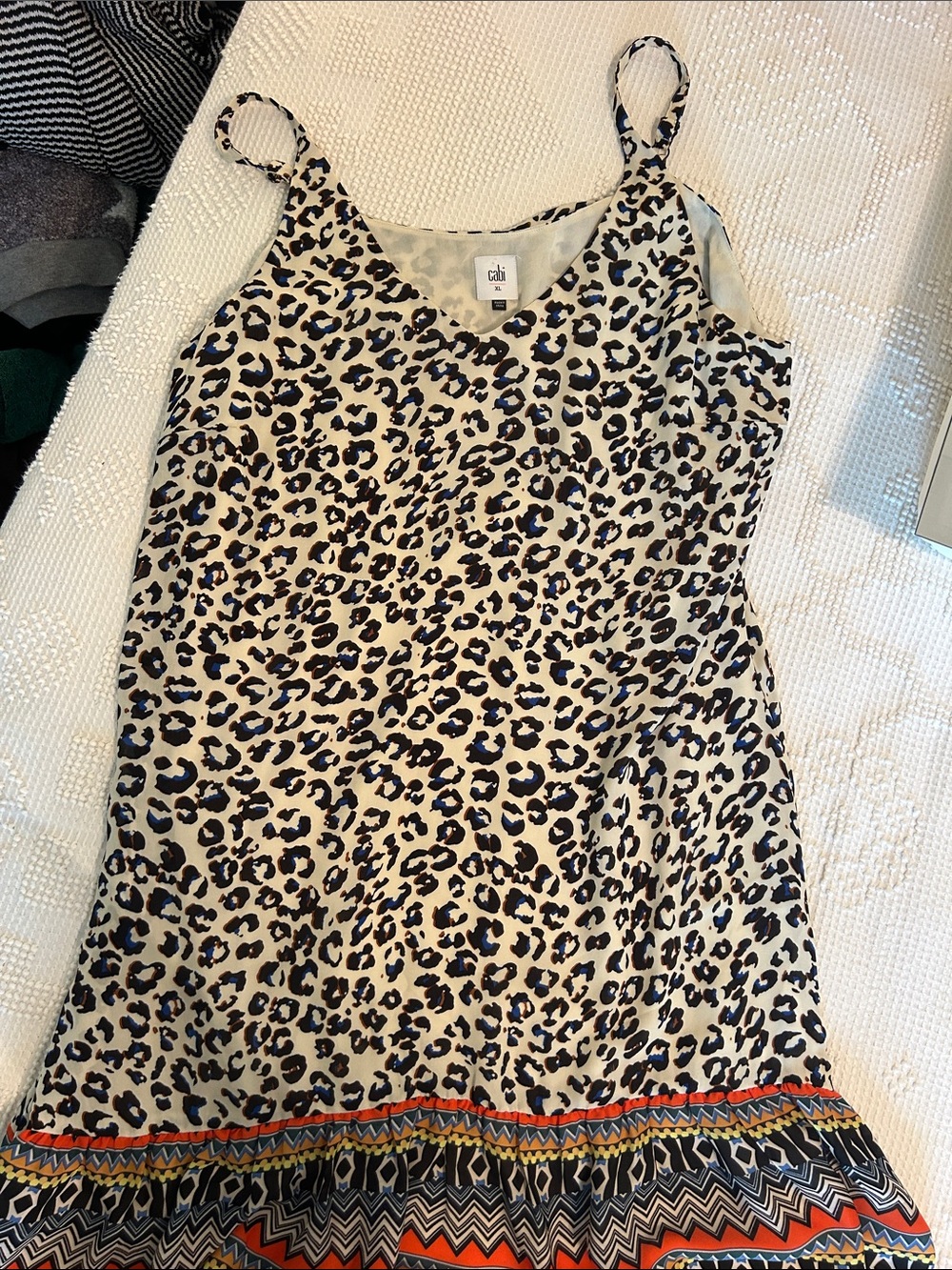 CAbi Cream and Black Leopard-Print Slip Dress with Patterned Hem